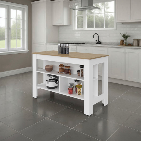 English Elm Yoder Kitchen Island Open Shelf Storage White Oak Two-tone Modern Prep Station B128P485390