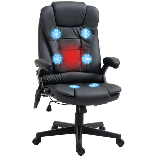 English Elm HOMCOM High-Back Massage Office Chair with Heating, 6-Point Vibration, Recline & Adjustable Comfort W2225P173845
