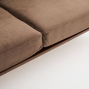 English Elm Mid-century Modern Boucle Upholstered Three Seat Sofa with Walnut Finish Wood Legs Dark Brown N773P411407D