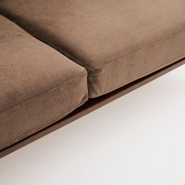 English Elm Mid-century Modern Boucle Upholstered Three Seat Sofa with Walnut Finish Wood Legs Dark Brown N773P411407D