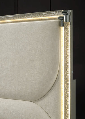 English Elm Contemporary Glam Queen Bed Frame With Led Embossed Headboard & Mirrored Accents For Luxurious Style B2741S00357