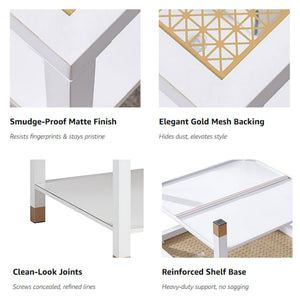 English Elm Industrial Square Coffee Table with Gold Mesh Tempered Glass Top and Matte Steel Legs White+Gold W3587P456310