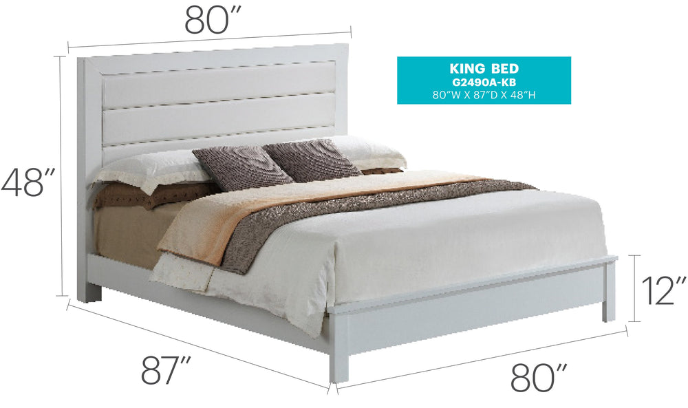 English Elm Chic White Transitional King Bed Frame – Sturdy Particle Board, 48"H x 80"W x 87"D, Bright Finish B078S00262