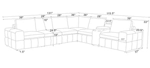 English Elm Premium Leather Match Sectional with Dual Recliners Square Arms and Console Storage Ginger B2748S00136
