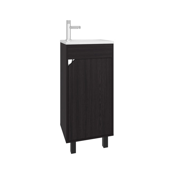 English Elm Bathroom Sleek Single-Door Vanity with Integrated Sink — Modern Minimalist Engineered Wood Storage, Durable & Eco-Friendly Black 33.86 L x 18.9 W x 11.42 H B097P296887