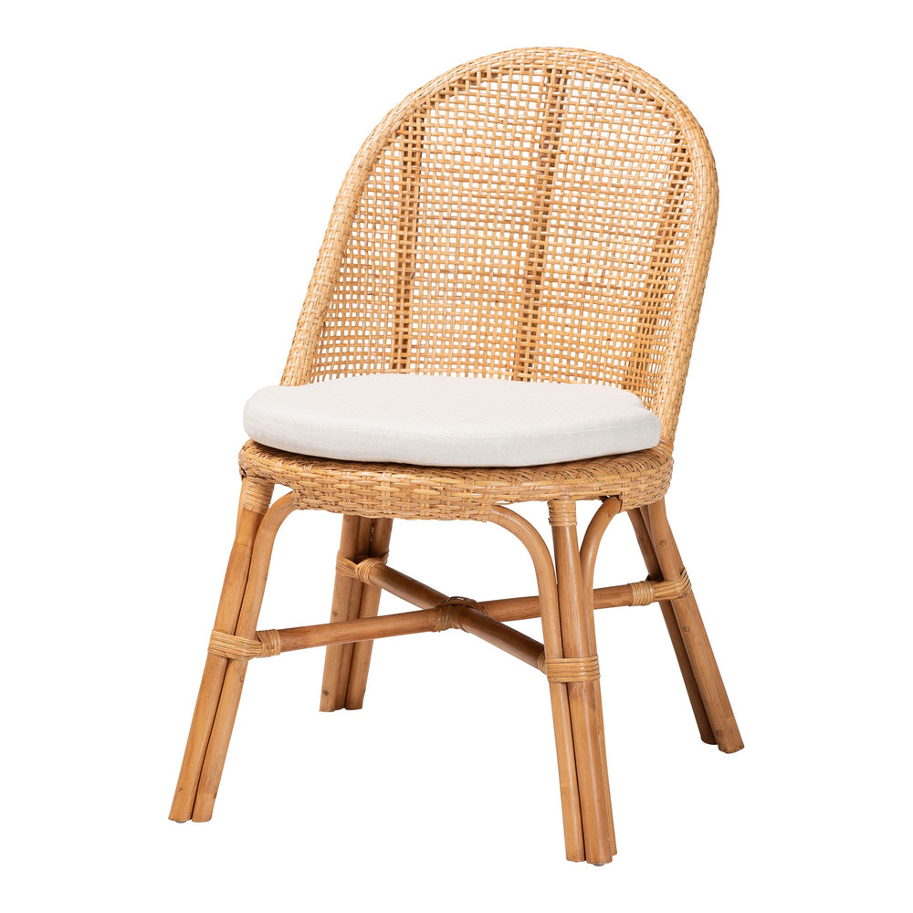 English Elm Bohemian Hand-woven Rattan Wingback Dining Chair with Honey Finish and Cushioned Seat B2750P467799