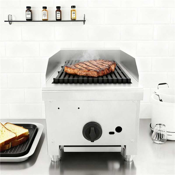 English Elm 12 Inch Single Burner Countertop Gas Charbroiler with Lava Rock and Cast Iron Grates W5057P394260