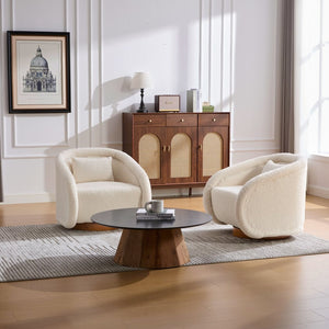 English Elm Swivel Barrel Chair Plush Teddy Fabric Pumpkin Silhouette for Living Room or Bedroom W3244P288825