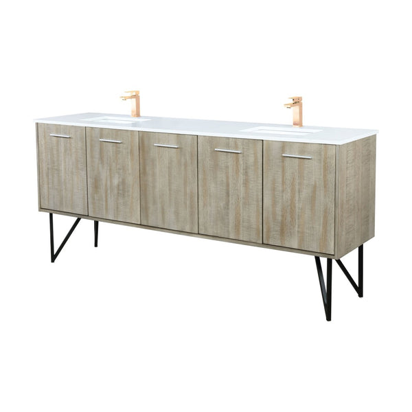 English Elm Rustic Acacia Double Bath Vanity With White Quartz Top & Rose Gold Faucet - Stylish Storage Solutions B2731P259652-GIGA
