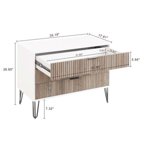 English Elm Dumbo 35" Fluted Dresser Rustic Gray & White – 3-Drawer Gold Handles, Splayed Legs, Easy Snap Assembly B365P398114