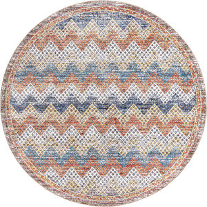 Unique Loom Aramis Stella Machine Made Tribal Rug Multi, Blue/Ivory/Light Brown/Rust Red/Beige 7' 1" x 7' 1"