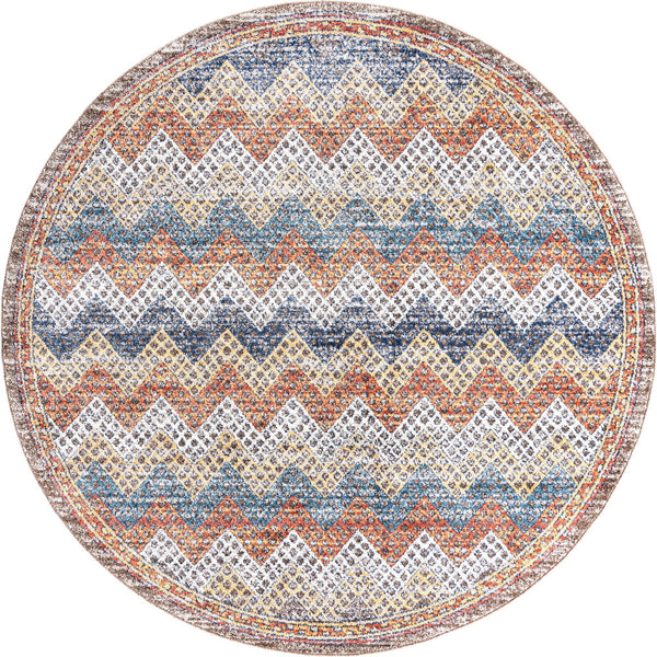 Unique Loom Aramis Stella Machine Made Tribal Rug Multi, Blue/Ivory/Light Brown/Rust Red/Beige 7' 1" x 7' 1"