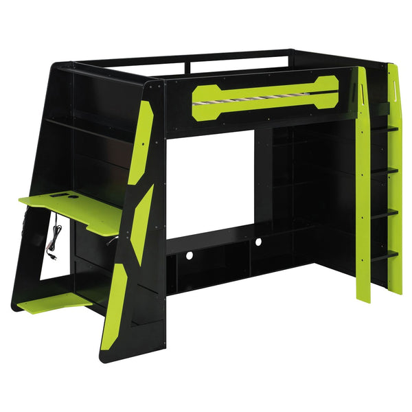 English Elm Twin Gaming Loft Bed with Desk Rgb Lighting and Multi-tier Shelves for Teen Rooms Green LT000160AAG