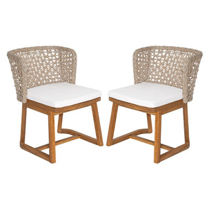 English Elm Outdoor Acacia Wood Patio Dining Chairs Set of 2 Wicker Back with Cushioned Seat N773P306706B