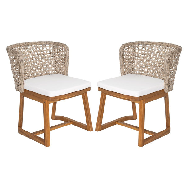 English Elm Outdoor Acacia Wood Patio Dining Chairs Set of 2 Wicker Back with Cushioned Seat N773P306706B