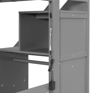English Elm Twin Loft Bed with Staircase Desk Dual Drawers and Led Strip for Kids Rooms Gray LT000257AAE-1