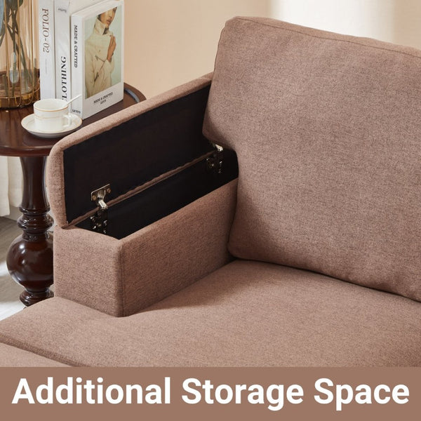 English Elm 86" Linen Sectional Sofa with Storage Ottoman Reversible Chaise for Small Spaces W1669S00036