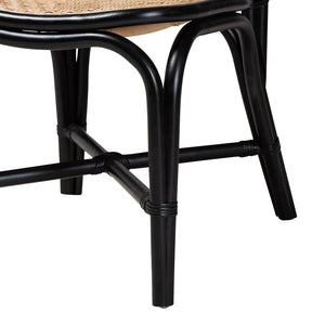 English Elm Mid-century Woven Rattan Dining Chair with Circular Back and Black Lacquered Legs B2750P467659