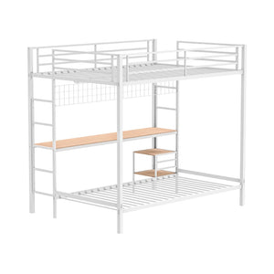 English Elm Metal Full Over Twin Bunk Bed with Integrated Desk Powder Coated Steel Frame Matte White B016P464460