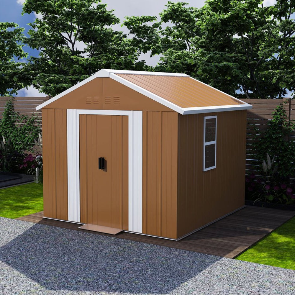 English Elm 6x4 Galvanized Steel Outdoor Storage Shed with Sliding Door and Weatherproof Roof W2700P344173