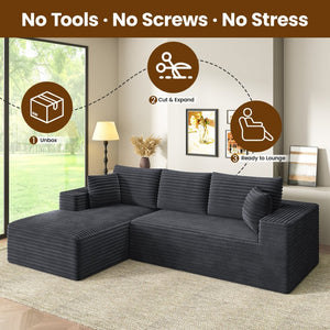 English Elm Aurora Velvet Three Seat Sectional Sofa Memory Foam Fill Modern Apartment Living B2716S00001