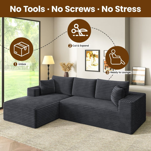 English Elm Aurora Velvet Three Seat Sectional Sofa Memory Foam Fill Modern Apartment Living B2716S00001
