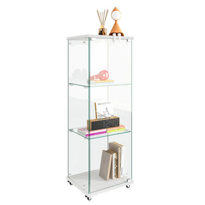 English Elm Modern Glass Display Cabinet With Custom Led Lighting - Elegant 1-Door, 3-Shelf Storage For Any Room W241P242919