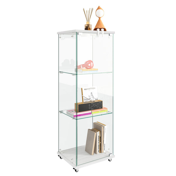 English Elm Modern Glass Display Cabinet With Custom Led Lighting - Elegant 1-Door, 3-Shelf Storage For Any Room W241P242919