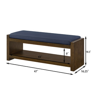 English Elm 47" Upholstered Storage Bench with Lower Shelf Padded Seat for Bedroom Entryway W2186P292101