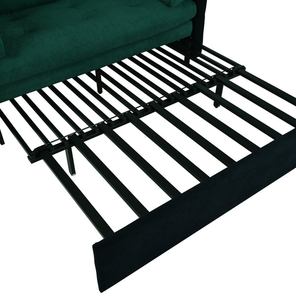 English Elm Convertible Pull Out Sofa Bed Queen Size with Steel Frame, Dual Armrests, Chenille Sleeper Couch with Storage and Casters Black+Green W3163P269679