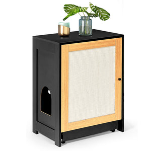 English Elm Cat Litter Box Enclosure Modern Black Litter Cabinet with Sisal Scratching Door, Wheels & Storage W1687P356622