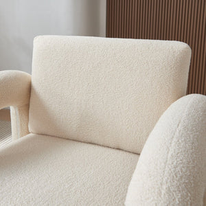 English Elm Modern Sherpa Upholstered Accent Chair Plush Curved Arms Solid Wood Frame Lounge Seat W1765P327037