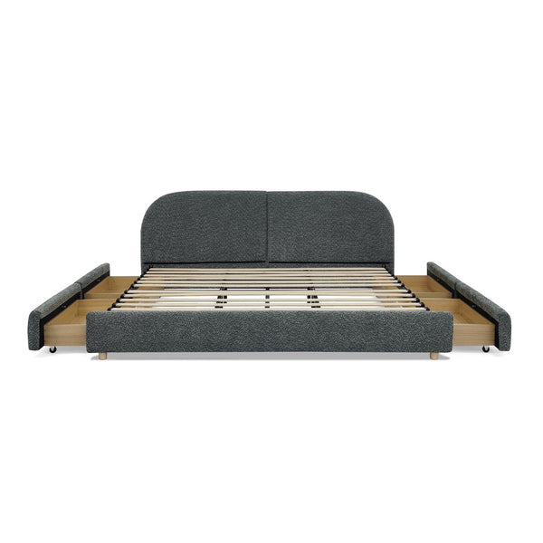 English Elm King Upholstered Storage Bed Curved Headboard Circle Yarn Fabric Modern Minimalist Frame Dark Gray W487S00470