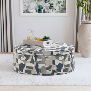 English Elm St. Helena Indigo Blue Oval Upholstered Storage Ottoman with Removable Padded Top and Patterned Fabric Elegance B062P299867