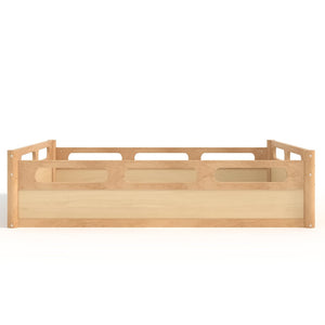 English Elm Twin Low Profile Floor Bed with Guardrails Pine Wood Frame Minimalist Bedroom Natural W1580P438793