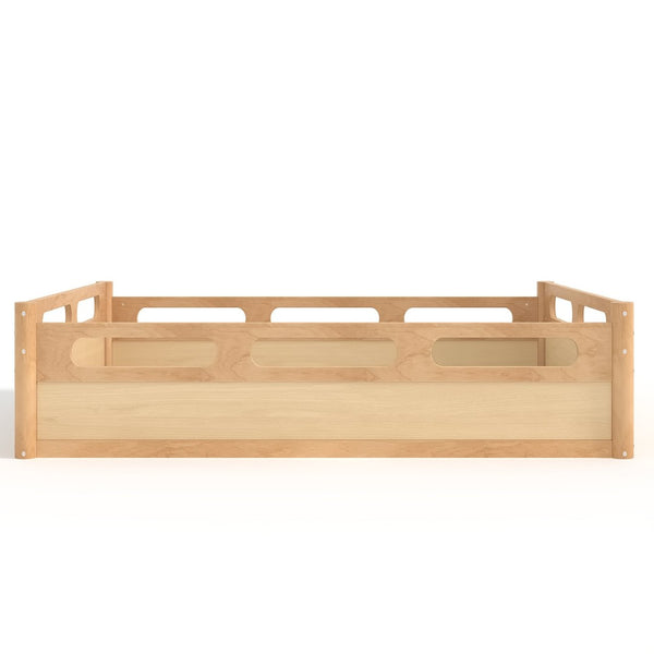 English Elm Twin Low Profile Floor Bed with Guardrails Pine Wood Frame Minimalist Bedroom Natural W1580P438793