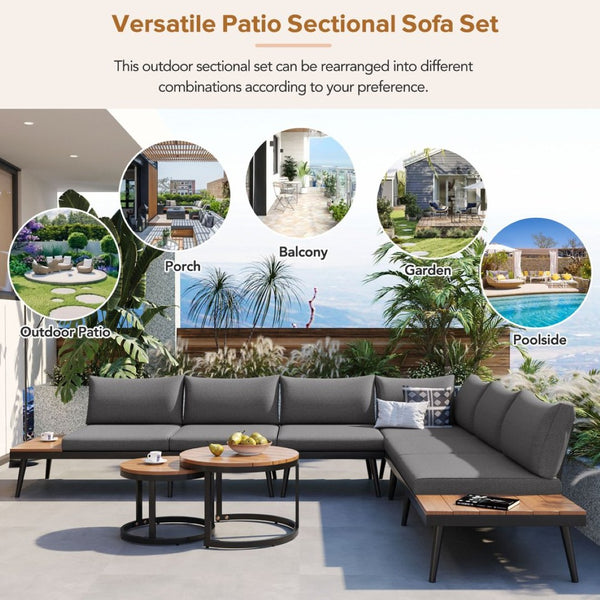 English Elm Trexm Modular Outdoor Sectional with Acacia Wood Nesting Tables and Washable Cushions TM000001AAE