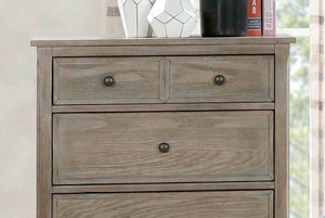 English Elm Wire-brushed Warm Gray Wood Grain Chest with Black Round Knobs for Bedroom Storage B2741P460175
