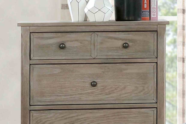 English Elm Wire-brushed Warm Gray Wood Grain Chest with Black Round Knobs for Bedroom Storage B2741P460175