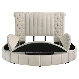 English Elm Santiago Boucle Queen Bed with Curved Frame Tufted Storage Base and Usb Charging B062S01673