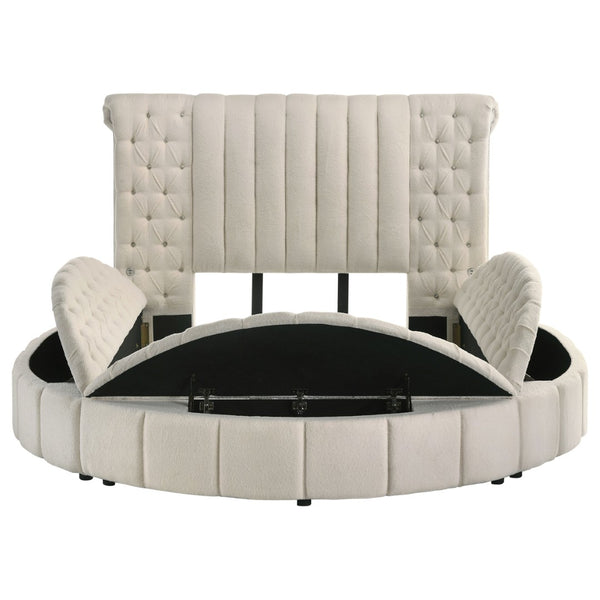 English Elm Santiago Boucle Queen Bed with Curved Frame Tufted Storage Base and Usb Charging B062S01673