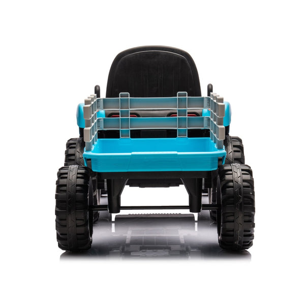 English Elm Ride on Electric Tractor Toy with Trailer 24v 400w Dual Motors Remote Control Led Blue W1578P193906