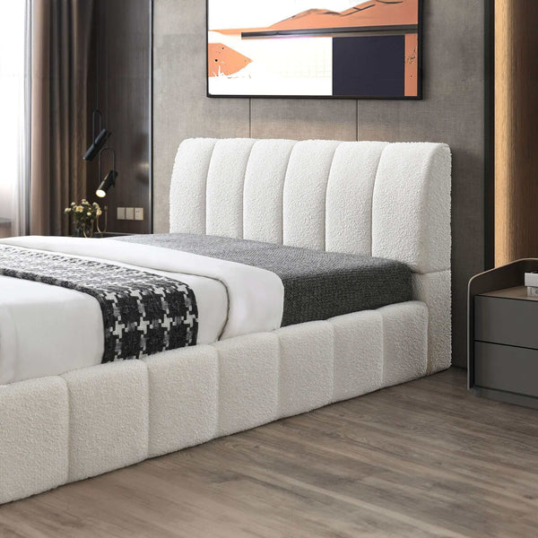 English Elm Ashcroft Furniture - Hilar White Boucle King Platform Bed With Hydraulic Storage, Adjustable Headboard & Modern Design B183S00051