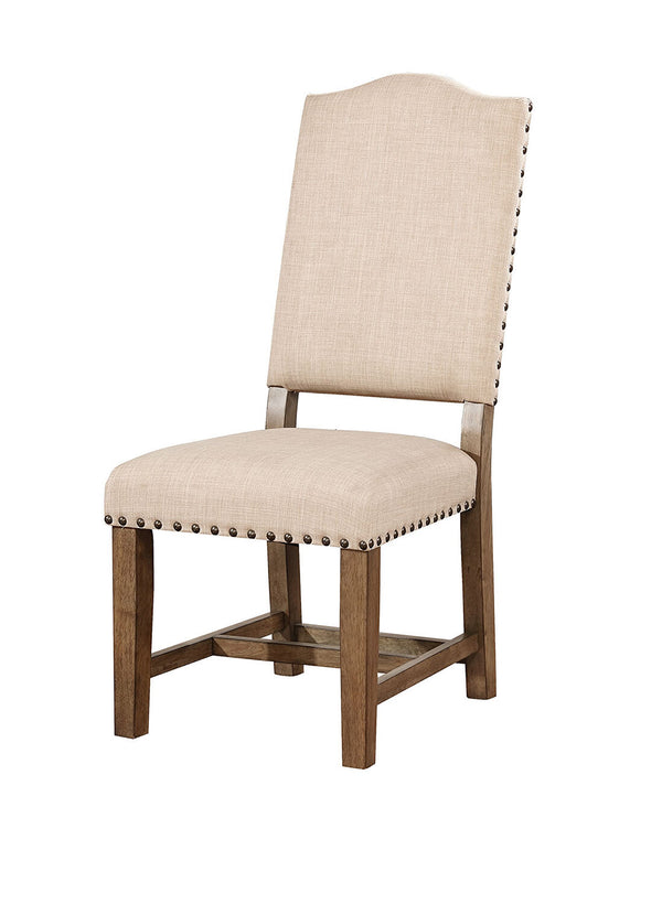 English Elm Formal Beige Fabric Dining Chairs Set of 2 — Arched Back, Nailhead Trim, Solid Wood Frame, Cozy Seat B2741P284208