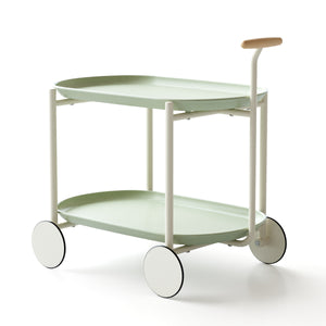English Elm Moon Rolling Two Tier Open Shelf Cart Scandinavian Style for Kitchen or Living Room W3318P308309