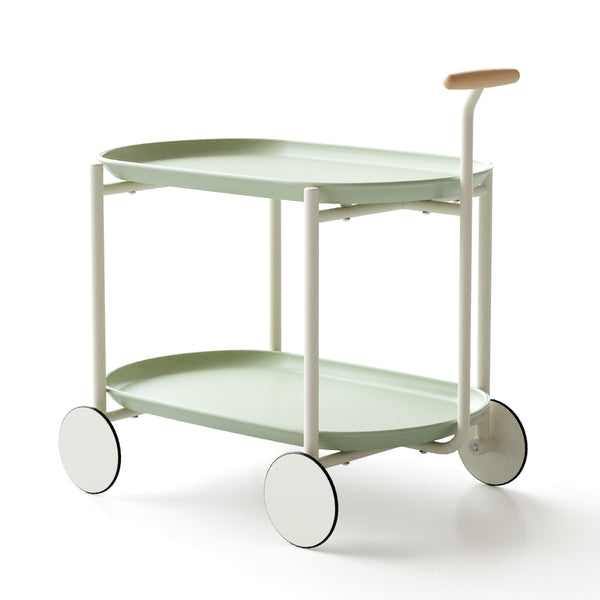 English Elm Moon Rolling Two Tier Open Shelf Cart Scandinavian Style for Kitchen or Living Room W3318P308309