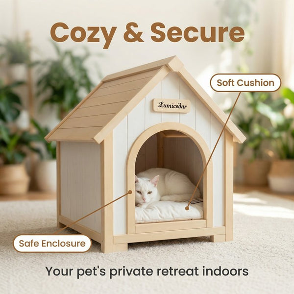 English Elm Modern Solid Cedar A-frame Pet House with Eva Cushion for Small Dogs and Cats W3799P381058