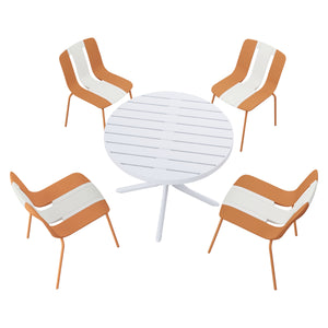English Elm Summer 5 Piece Round Polypropylene Dining Set Uv Resistant Striped Indoor Outdoor Patio Beige,Tropical Orange,White W3450S00040