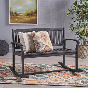 English Elm Christopher Knight Home® - Patio Acacia Wood Rocking Loveseat with Armrests — Handcrafted 2-Person Porch Bench, Slatted Comfort DARK GREY 62267.00DGRY
