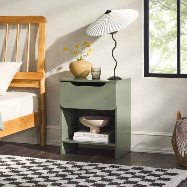 Domm Modern Scandinavian Nightstand with Open Cubby, Sleek Design & Quick 30-Minute Assembly
